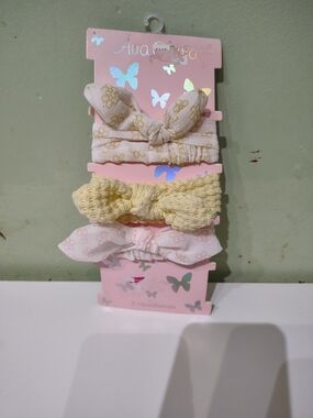 NWT Ava Olivia Baby 3 Ct Headbands Pink and Yellow Knot Bow Vintage Style